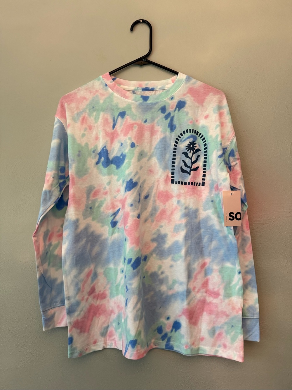 SO Pastel Tie-Dye Long Sleeve Tee - Pink Blue Mint